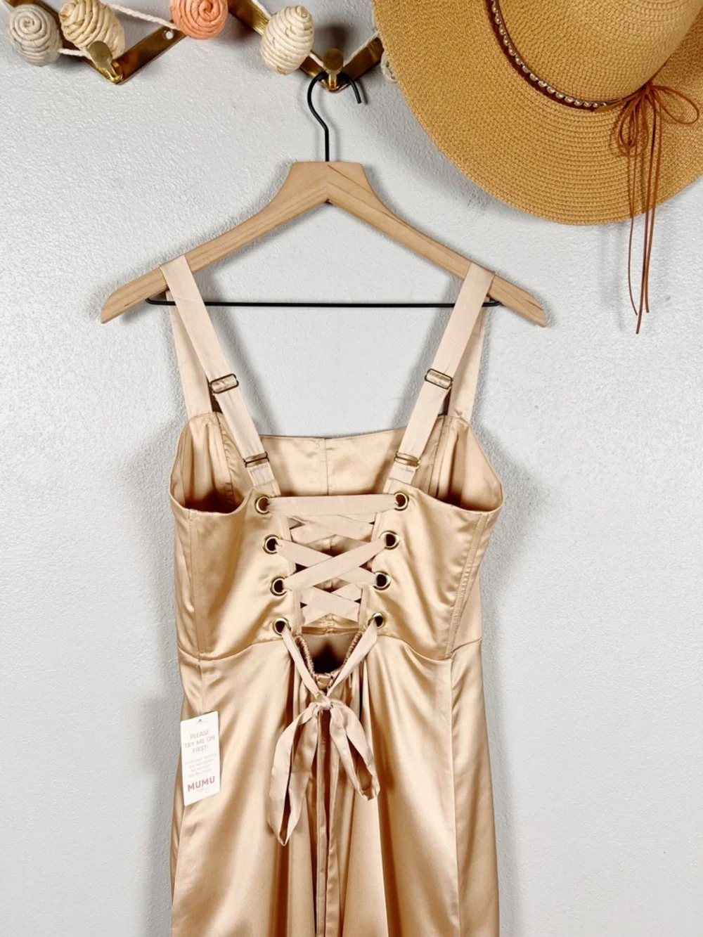 NWT Show Me Your MuMu Clarissa Corset Maxi Dress in Champagne Luxe Satin Large - Picture 5 of 9